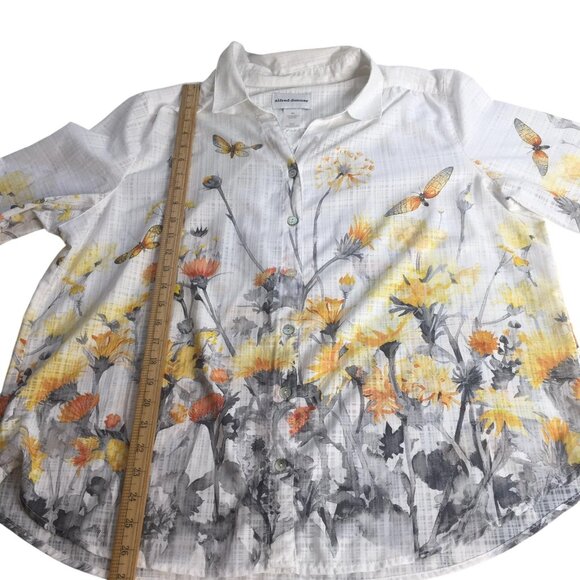 Alfred Dunner Shirt Womens XL White Floral Butterfly Button Front 3/4 Sleeve - Picture 8 of 16